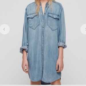 All Saints Light Blue Long Sleeve Denim Dress
